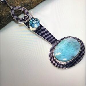 Larimar Blue Topaz 925 Sterling Silver Necklace